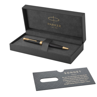 Ручка шариковая PARKER "Sonnet Core Matt Black GT", черный матовый лак, позолота, черная, 1931519 за 13&nbsp;201 ₽. Ручки шариковые подарочные. Доставка по России. Без переплат!