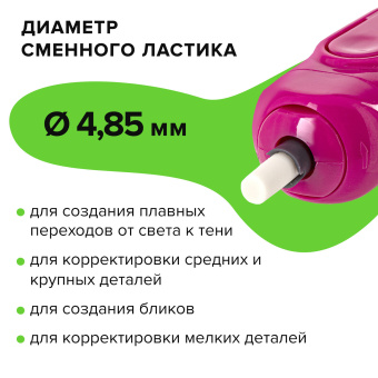 Ластик электрический BRAUBERG "JET", питание от 2 батареек ААА, 8 сменных ластиков, розовый, 229617 за 296 ₽. Ластики электрические. Доставка по России. Без переплат!