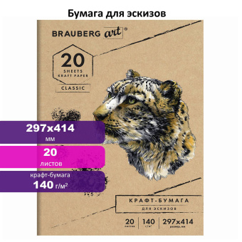 Папка для рисования и эскизов, крафт-бумага 140 г/м2, А3 (297x414 мм), 20 л., BRAUBERG ART CLASSIC, 112482 за 159 ₽. Альбомы, скетчбуки и бумага для графики и эскизов. Доставка по России. Без переплат!