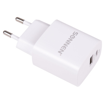 Зарядное устройство быстрое сетевое (220 В) SONNEN, USB QC 3.0 + Type-C PD 20 Вт, 3 А, белое, 455505 за 683 ₽. Зарядные устройства для портативной электроники. Доставка по России. Без переплат!