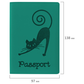 Обложка для паспорта, мягкий полиуретан, "Кошка", бирюзовая, STAFF, 237616 за 121 ₽. Обложки для паспорта. Доставка по России. Без переплат!