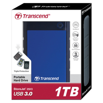 Внешний жесткий диск TRANSCEND StoreJet 1TB, 2.5", USB 3.0, синий, TS1TSJ25H3B за 12 067 ₽. Внешние жесткие диски и SSD. Доставка по России. Без переплат!