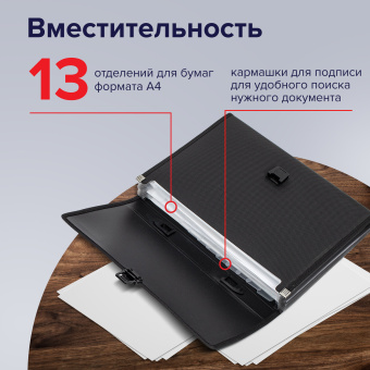 Папка-портфель пластиковая BRAUBERG "ДИПЛОМАТ", А4 (330х245х35 мм), 13 отделений, фактура бисер, черная, 226025 за 775 ₽. Портфели пластиковые. Доставка по России. Без переплат!