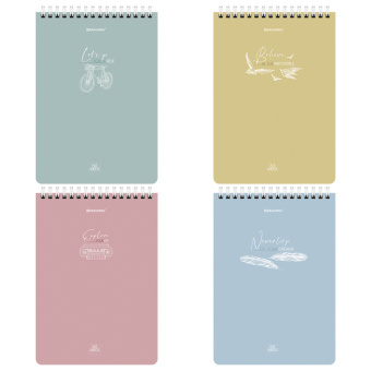 Блокнот А5 (146х206 мм), 60 л., гребень, картон, клетка, BRAUBERG, "Pastel", 114362 за 68 ₽. Блокноты. Доставка по России. Без переплат!