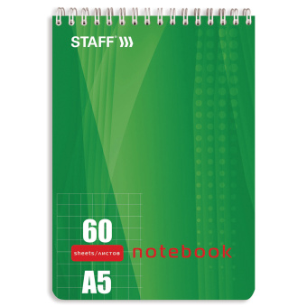 Блокнот А5 146х205 мм, 60 л., гребень, жесткая подложка, клетка, STAFF, 4 вида, 126539 за 66 ₽. Блокноты. Доставка по России. Без переплат!