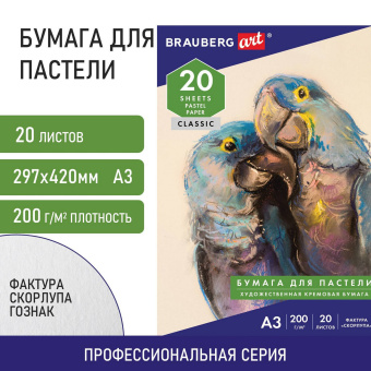 Бумага для пастели БОЛЬШАЯ А3, 20 л., слоновая кость ГОЗНАК 200 г/м2, тиснение Скорлупа, BRAUBERG ART, 126304 за 499 ₽. Альбомы и бумага для пастели. Доставка по России. Без переплат!