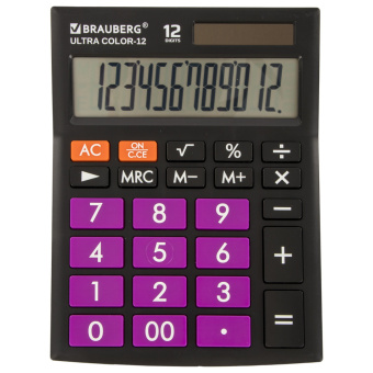 Калькулятор настольный BRAUBERG ULTRA COLOR-12-BKPR (192x143 мм), 12 разрядов, двойное питание, ЧЕРНО-ФИОЛЕТОВЫЙ, 250501 за 972 ₽. Калькуляторы настольные. Доставка по России. Без переплат!