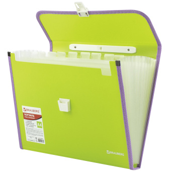 Папка-портфель пластиковая BRAUBERG "JOY", А4 (330х245х35 мм), 13 отделений, с окантовкой, салатовая, 227974 за 640 ₽. Портфели пластиковые. Доставка по России. Без переплат!