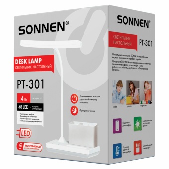 Настольная лампа / светильник беспроводная SONNEN PT-301, органайзер, USB, LED, 4 Вт, 3 режима, 238778 за 939 ₽. Светильники. Доставка по России. Без переплат!