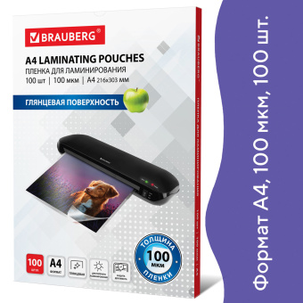 Пленки-заготовки для ламинирования А4, КОМПЛЕКТ 100 шт., 100 мкм, BRAUBERG, 530801 за 592 ₽. Пакеты для ламинирования. Доставка по России. Без переплат!