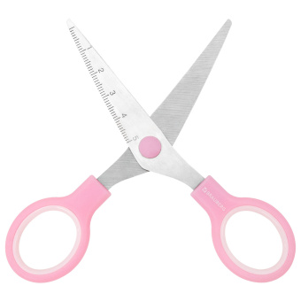 Ножницы BRAUBERG KIDS 130 мм, ручки розовые, закругленные лезвия с линейкой, 274063 за 114 ₽. Ножницы детские. Доставка по России. Без переплат!