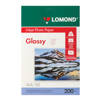 Фотобумага глянцевая, А4, 200 г/м2, односторонняя, 50 листов, LOMOND, 0102020 за 991 ₽. Фотобумага. Доставка по России. Без переплат!