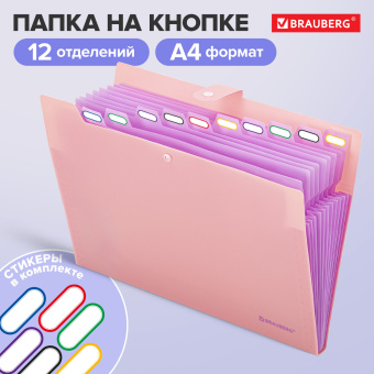 Папка-органайзер на кнопке 12 отделений, BRAUBERG "Extra", А4, персиковая с лавандовым, 271931 за 236 ₽. Папки пластиковые с отделениями. Доставка по России. Без переплат!
