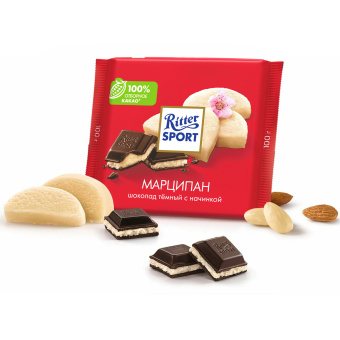 Шоколад RITTER SPORT "Марципан", темный с начинкой, 100 г, Германия, RU256 за 235 ₽. Шоколад. Доставка по России. Без переплат!