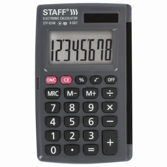 Калькулятор карманный STAFF STF-6248 (104х63 мм), 8 разрядов, двойное питание, 250284 за 384 ₽. Калькуляторы карманные. Доставка по России. Без переплат!
