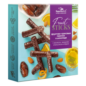 Конфеты шоколадные "Fruit Sticks" с фиником, апельсином и миндалём, 175 г, БЕРЕСТОВ А.С., УТ-00031676 за 635 ₽. Конфеты в коробках. Доставка по России. Без переплат!