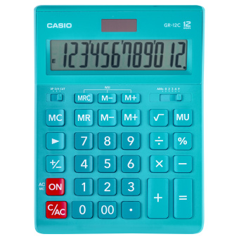 Калькулятор настольный CASIO GR-12С-LB (210х155 мм), 12 разрядов, двойное питание, ГОЛУБОЙ, GR-12C-LB-W-EP за 1 832 ₽. Калькуляторы настольные. Доставка по России. Без переплат!