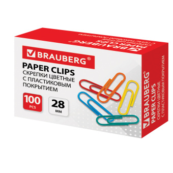 Скрепки BRAUBERG, 28 мм, цветные, 100 шт., в картонной коробке, Россия, 220555 за 66 ₽. Скрепки канцелярские. Доставка по России. Без переплат!