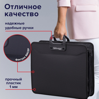 Папка-портфель пластиковая БОЛЬШОГО ФОРМАТА BRAUBERG "ПОРТФОЛИО" А3 (470х380х130 мм), 3 отделения, черная, 223081 за 1 877 ₽. Портфели пластиковые. Доставка по России. Без переплат!