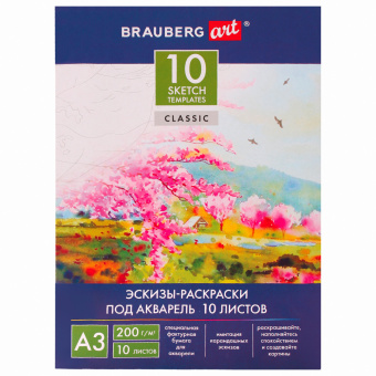 Папка для акварели С ЭСКИЗОМ, БОЛЬШАЯ А3, 10 л., 200 г/м2, 297х420 мм, BRAUBERG, 110065, 111065 за 111 ₽. Альбомы и бумага для акварели и масла. Доставка по России. Без переплат!