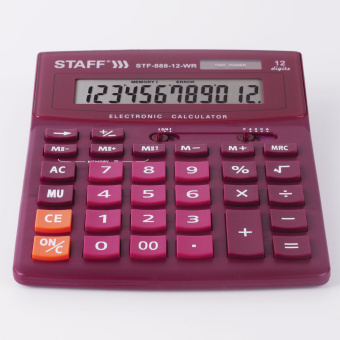 Калькулятор настольный STAFF STF-888-12-WR (200х150 мм) 12 разрядов, двойное питание, БОРДОВЫЙ, 250454 за 651 ₽. Калькуляторы настольные. Доставка по России. Без переплат!