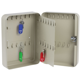 Шкафчик (Ключница) на 48 ключей BRAUBERG, 250х180х80 мм, с замком, + 48 брелоков, серый, 290338 за 1&nbsp;611 ₽. Шкафчики и панели для ключей. Доставка по России. Без переплат!