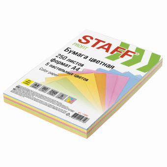 Бумага цветная STAFF "Profit", А4, 80 г/м2, 250 л. (5 цветов х 50 листов), пастель, для офиса и дома, 110890 за 648 ₽. Бумага цветная форматная. Доставка по России. Без переплат!