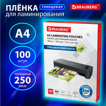 Пленки-заготовки для ламинирования А4, КОМПЛЕКТ 100 шт., 250 мкм, BRAUBERG, 530897 за 1 972 ₽. Пакеты для ламинирования. Доставка по России. Без переплат!