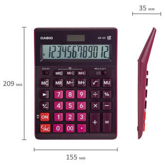Калькулятор настольный CASIO GR-12С-WR (210х155 мм), 12 разрядов, двойное питание, БОРДОВЫЙ, GR-12C-WR-W-EP за 1 832 ₽. Калькуляторы настольные. Доставка по России. Без переплат!