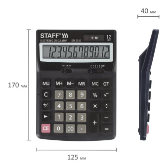 Калькулятор настольный STAFF STF-2512 (170х125 мм), 12 разрядов, двойное питание, 250136 за 767 ₽. Калькуляторы настольные. Доставка по России. Без переплат!