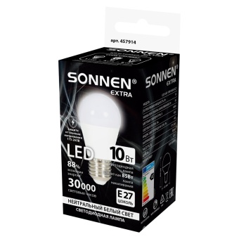 Лампа светодиодная SONNEN EXTRA, 10 (85) Вт, E27, шар, нейтральный белый, 30000 ч, LED G45-10W-4000-Е27, 457914 за 77 ₽. Лампы светодиодные. Доставка по России. Без переплат!