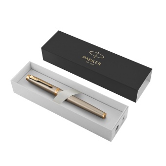 Ручка перьевая PARKER "IM Core Brushed Metal GT", серебристый матовый лак, позолота, синяя, 1931649 за 5&nbsp;890 ₽. Ручки перьевые подарочные. Доставка по России. Без переплат!