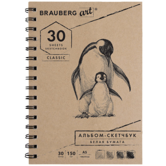 Скетчбук, белая бумага 150 г/м2, 148х210 мм, 30 л., гребень, BRAUBERG ART CLASSIC, 128950 за 176 ₽. Альбомы, скетчбуки и бумага для графики и эскизов. Доставка по России. Без переплат!