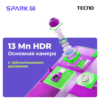 Смартфон TECNO SPARK GO, 2 SIM, 6,56", 4G, 13/8 Мп, 3/64 ГБ, черный, TCN-BG6.64.GRBK, TCN-BF7N.64.ENB за 10 520 ₽. Смартфоны. Доставка по России. Без переплат!
