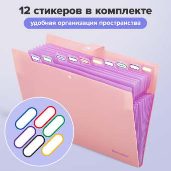 Папка-органайзер на кнопке 12 отделений, BRAUBERG "Extra", А4, персиковая с лавандовым, 271931 за 236 ₽. Папки пластиковые с отделениями. Доставка по России. Без переплат!