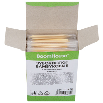 Зубочистки бамбуковые 1000 шт. в индивидуальной упаковке, BOOMHOUSE (БУМХАУС), 701950 за 142 ₽. Зубочистки. Доставка по России. Без переплат!