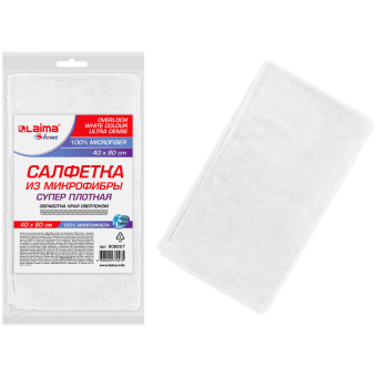 Салфетка из МИКРОФИБРЫ 40х80 см, WHITE ULTRA DENSE OVERLOCK, белая, 280 г/м2, LAIMA HOME, 608227 за 193 ₽. Салфетки хозяйственные. Доставка по России. Без переплат!