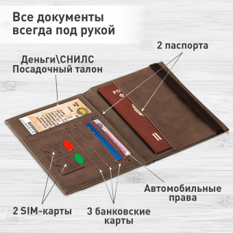 Обложка для паспорта с карманами и резинкой, мягкая экокожа, "PASSPORT", коричневая, BRAUBERG, 238204 за 385 ₽. Обложки для паспорта. Доставка по России. Без переплат!