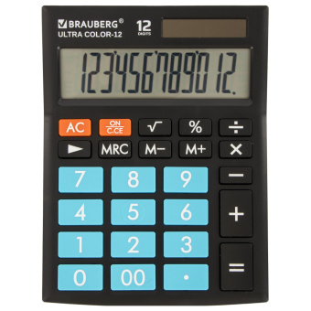 Калькулятор настольный BRAUBERG ULTRA COLOR-12-BKBU (192x143 мм), 12 разрядов, двойное питание, ЧЕРНО-ГОЛУБОЙ, 250497 за 882 ₽. Калькуляторы настольные. Доставка по России. Без переплат!