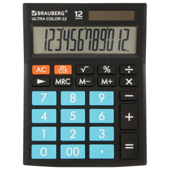 Калькулятор настольный BRAUBERG ULTRA COLOR-12-BKBU (192x143 мм), 12 разрядов, двойное питание, ЧЕРНО-ГОЛУБОЙ, 250497 за 972 ₽. Калькуляторы настольные. Доставка по России. Без переплат!