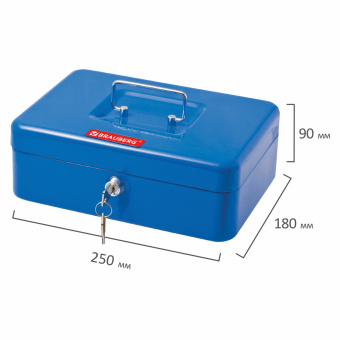 Ящик для денег, ценностей, документов, печатей, 90х180х250 мм, ключевой замок, синий, BRAUBERG, 290335 за 1&nbsp;504 ₽. Ящики для денег, ценностей, документов, печатей. Доставка по России. Без переплат!