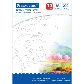 Папка для акварели С ЭСКИЗОМ, БОЛЬШАЯ А3, 10 л., 200 г/м2, 297х420 мм, BRAUBERG, 110065, 111065 за 111 ₽. Альбомы и бумага для акварели и масла. Доставка по России. Без переплат!