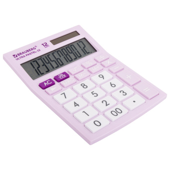 Калькулятор настольный BRAUBERG ULTRA PASTEL-12-PR (192x143 мм), 12 разрядов, двойное питание, СИРЕНЕВЫЙ, 250505 за 884 ₽. Калькуляторы настольные. Доставка по России. Без переплат!