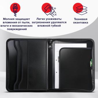 Папка на молнии пластиковая BRAUBERG, А4, 350х282х33 мм, 2 отделения, 4 кармана, бизнес-класс, черная, 225166 за 1 267 ₽. Папки пластиковые с отделениями. Доставка по России. Без переплат!