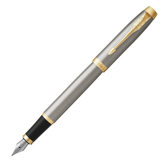 Ручка перьевая PARKER "IM Core Brushed Metal GT", серебристый матовый лак, позолота, синяя, 1931649 за 5&nbsp;890 ₽. Ручки перьевые подарочные. Доставка по России. Без переплат!