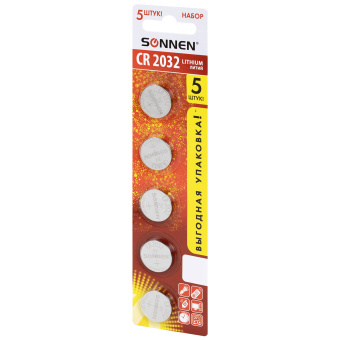 Батарейки литиевые SONNEN Lithium CR2032 "таблетки, дисковые, кнопочные" КОМПЛЕКТ 5 шт., блистер, 455504 за 72 ₽. Батарейки. Доставка по России. Без переплат!