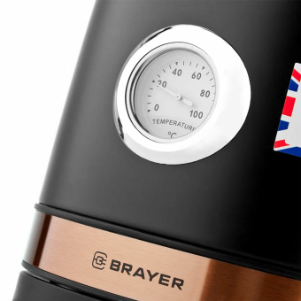 Чайник с термометром BRAYER BR1005BK, 1,7 л, 2200 Вт, закрытый нагревательный элемент, сталь, черный за 4 423 ₽. Чайники. Доставка по России. Без переплат!