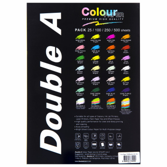 Бумага цветная DOUBLE A, А4, 75 г/м2, 100 л., 5 цветов x 20 л., микс неон за 356 ₽. Бумага цветная форматная. Доставка по России. Без переплат!