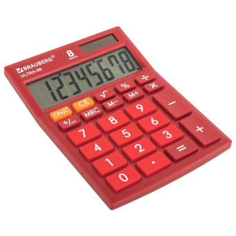 Калькулятор настольный BRAUBERG ULTRA-08-WR, КОМПАКТНЫЙ (154x115 мм), 8 разрядов, двойное питание, БОРДОВЫЙ, 250510 за 475 ₽. Калькуляторы настольные. Доставка по России. Без переплат!