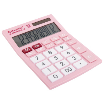Калькулятор настольный BRAUBERG ULTRA PASTEL-12-PK (192x143 мм), 12 разрядов, двойное питание, РОЗОВЫЙ, 250503 за 884 ₽. Калькуляторы настольные. Доставка по России. Без переплат!